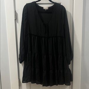 Altard State Small Black Babydoll Boho Western Festival Black Tie V-Neck Dress